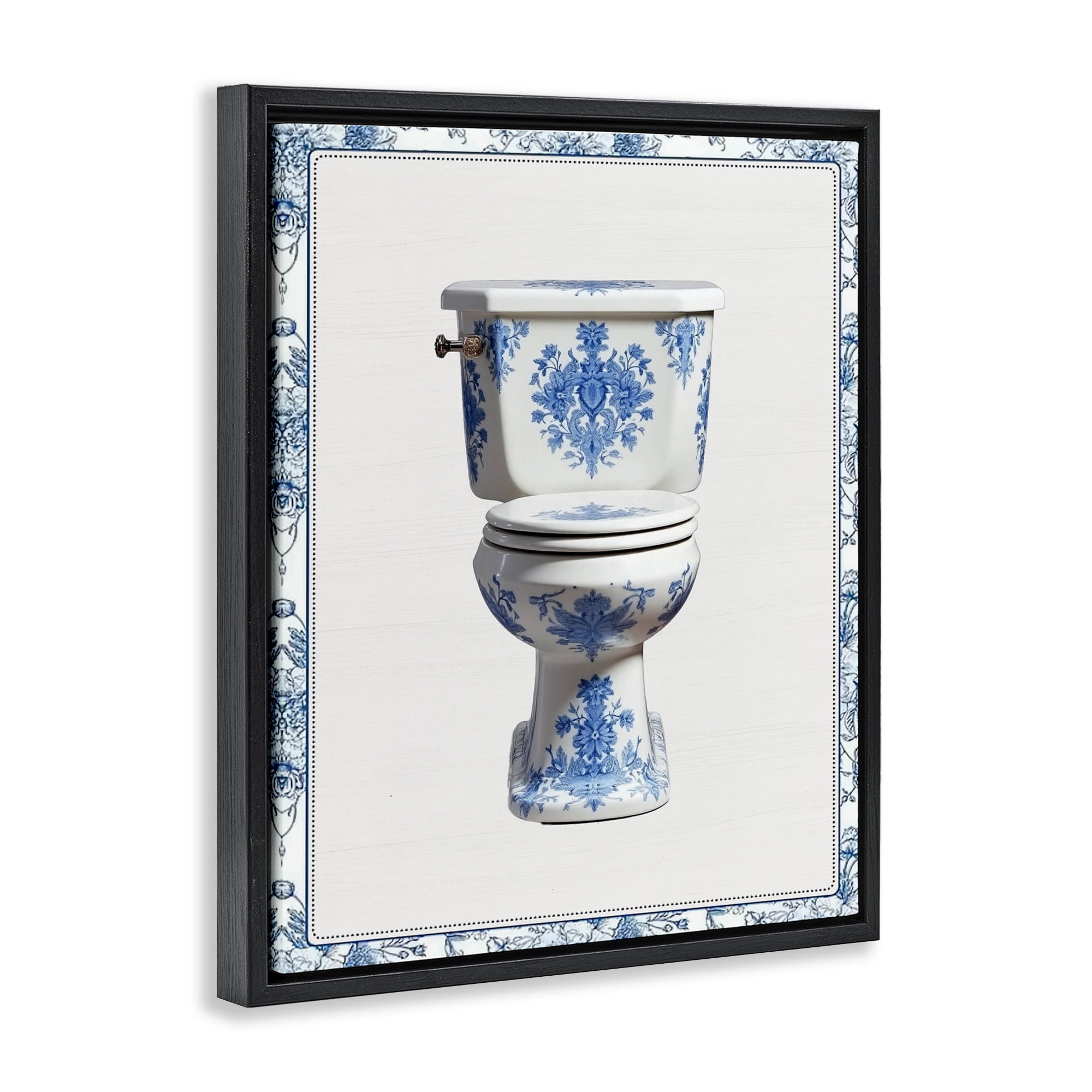 Vintage Chinoiserie Toilet Black Framed Floater Canvas Wall Art, design by Lettered and Lined