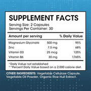 Mulittea Magnesium Glycinate 500mg with Zinc, Vitamin D3 & B6, High Absorption Magnesium Supplement, Supports Muscle Recovery, Sleep & Immune Health, 60 Vegan Capsules
