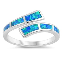 CHOOSE YOUR COLOR Blue Simulated Opal Wave Joint Ring .925 Sterling Silver Double Shank Band CZ Female Size 6