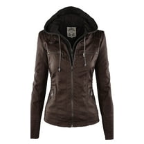 Made by Johnny Women's Removable Hoodie Motorcyle Jacket XL COFFEE