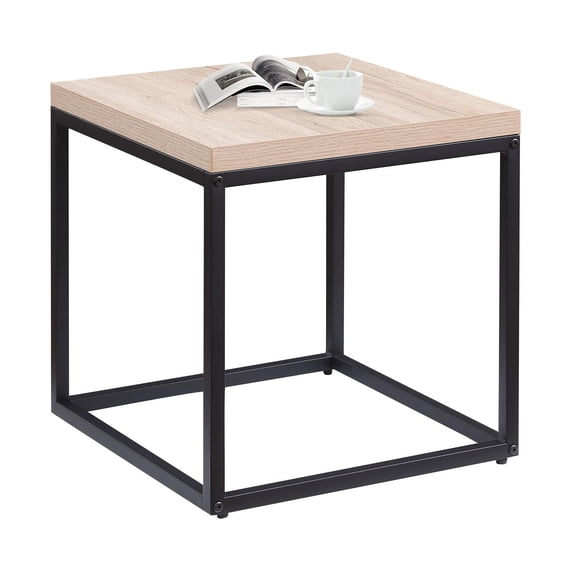 Spaco 17" End Table, Square Wood and Metal Coffee Table, Storage Small Side Table for Living Room Bedroom, Beige