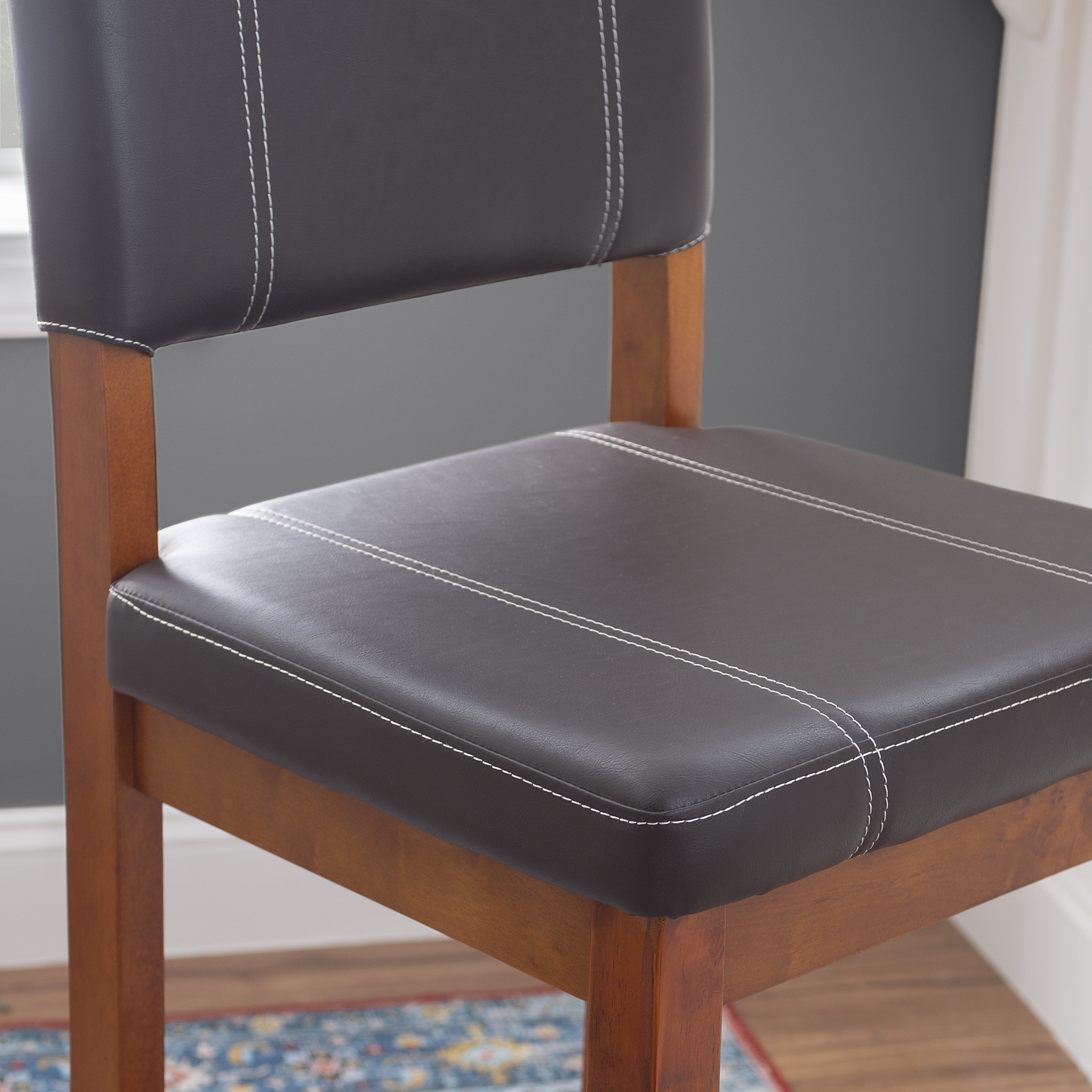 Linon 30" Milano Indoor Padded Bar Stool, Medium Dark Walnut/Dark Brown Faux Leather