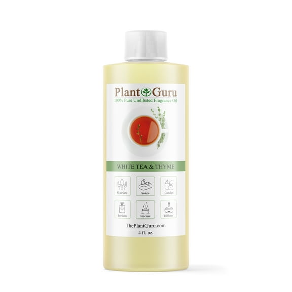 White Tea & Thyme Fragrance Oil 4 fl oz Scented Oil for DIY Soap Making, Candles, Bath Bombs, Body Butters. Used In Aromatherapy Diffusers, Burners and Warmers. Great Addition To Lotions and Creams.