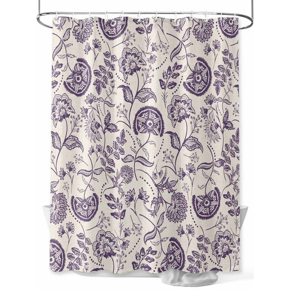 Farmhouse Dark Purple Floral Shower Curtain, Linen Boho Paisley Flower Rustic Waterproof Shower Curtain Set with 12 Hooks Lightweight Washable Fabric Shower Curtains for Bathroom 72x84 Inches