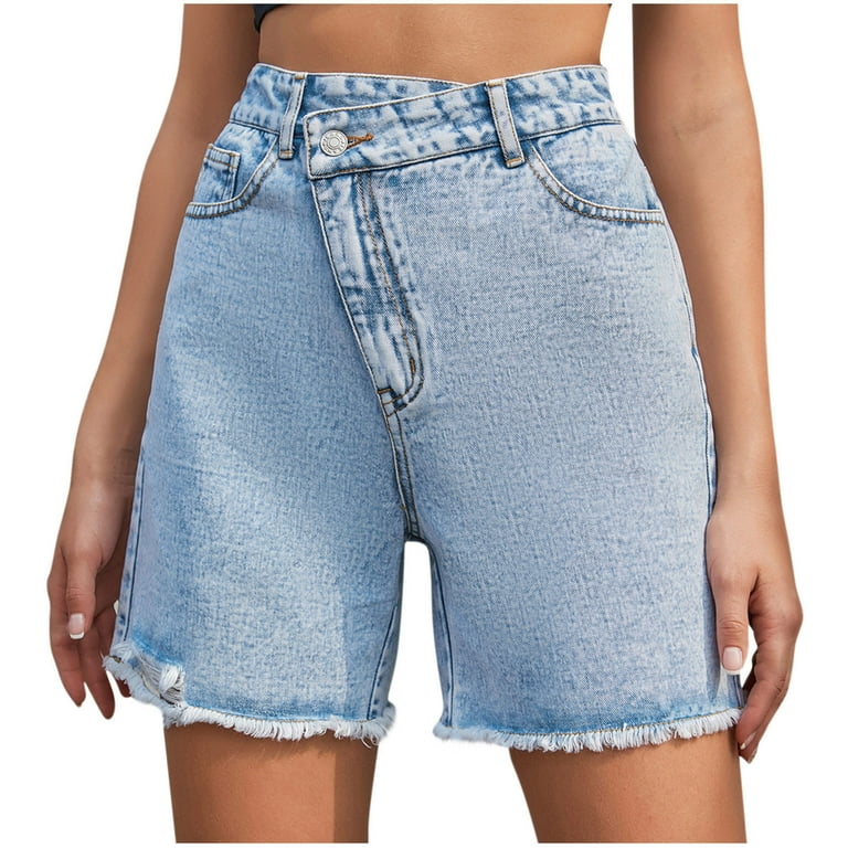 CHGBMOK Denim Shorts Women Jeans Fashion High-Waisted Straight Pocket Short  Pants Summer Clearance