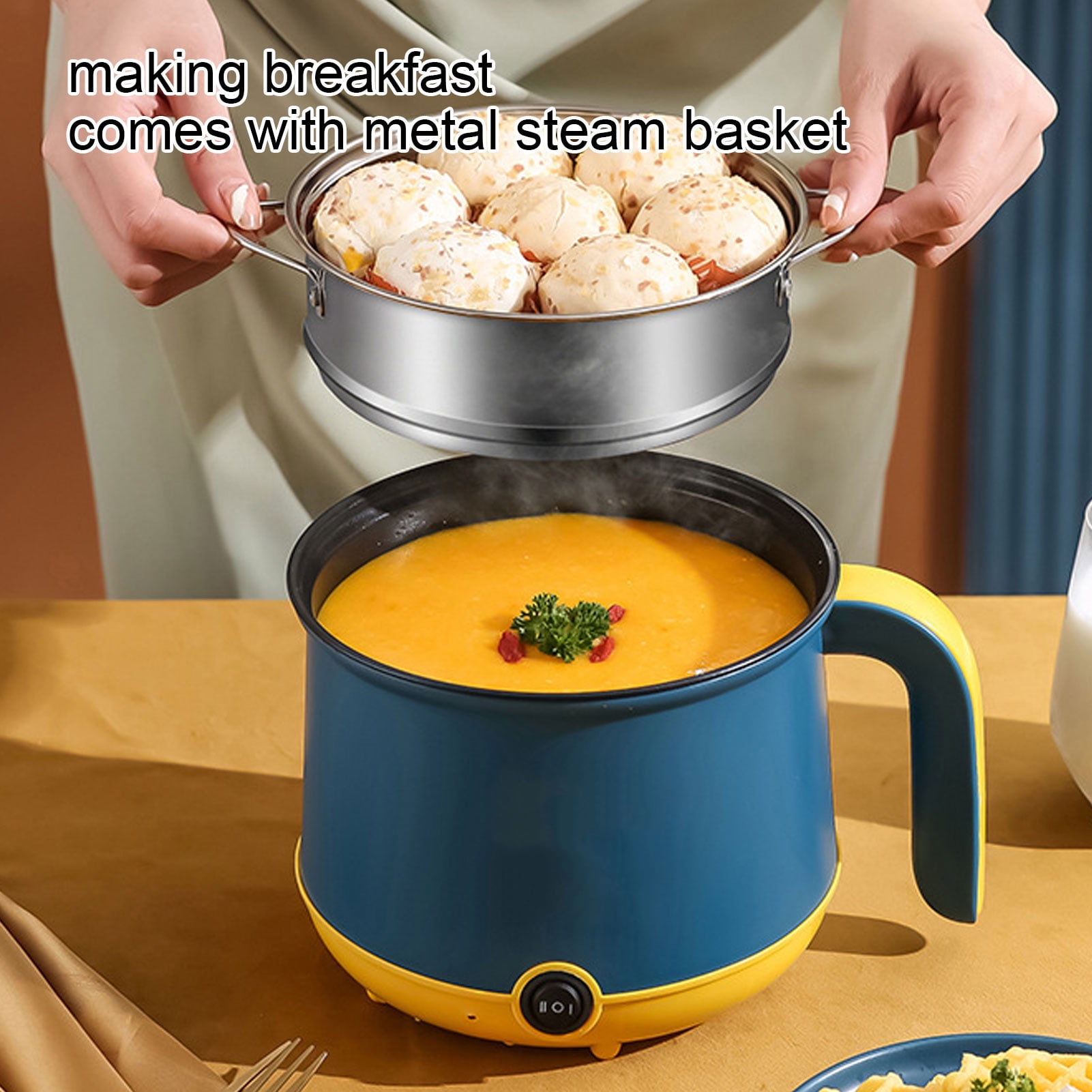 Electric Electric Cooking Pot 1.8L 600W Stainless Steel Anti Scald Handle Clear Lid Electric Cooker For Home Dormitory Party