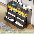 thumbnail image 4 of 6 Drawer Dresser for Bedroom with LED Lights&Charging Station,Chests of Drawers Storage Cabinet with Woven Leather Drawers for Living Room,Black, 4 of 5