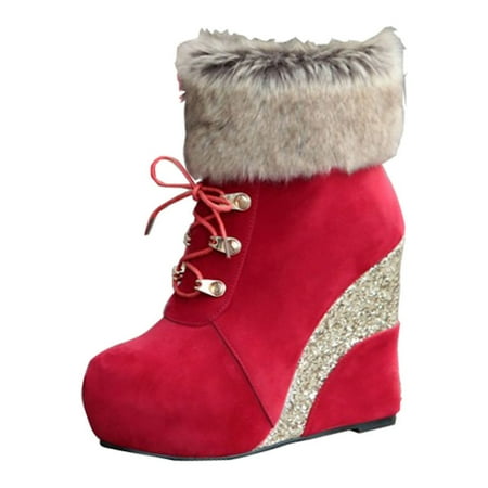 

jsaierl Super Highheeled Wedgeheel Sequined Plush Boots For Ladies