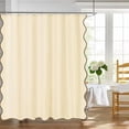 thumbnail image 2 of Beige Shower Curtain with Brown Scalloped Edge, Farmhouse Neutral Cream Aesthetic Boho Shower Curtains Waterproof Fabric Bath Bathroom Decor Metal Hook 72 W x 72 H Inch, 2 of 5
