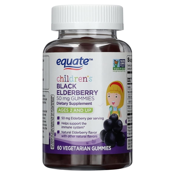 Equate Children's Black Elderberry Dietary Supplement Gummies for Immune Support, 50 mg, Natural Elderberry Flavor, 60 Count