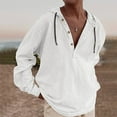 thumbnail image 2 of WREESH Men's Hoodies Casual Fashion V-Neck Long Sleeve Pullover Breathable Shirt Shirt Tops White, 2 of 7