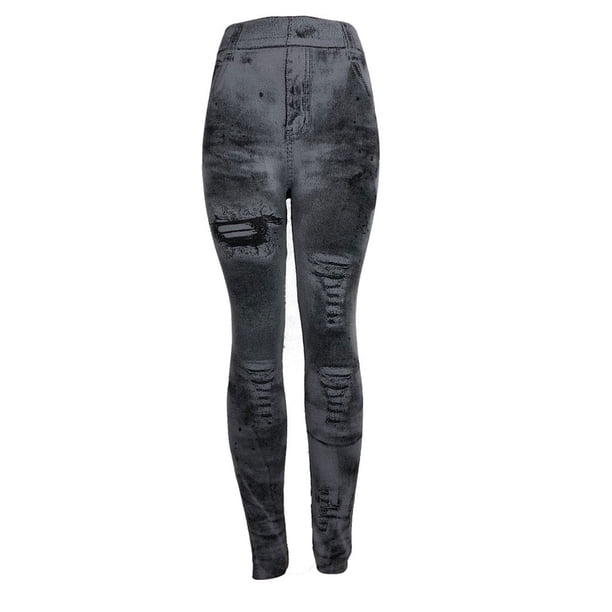 Leggings vaqueros de imitación para mujer, pantalones de cintura alta, mallas ajustadas para Fitness, mallas ajustadas de mezclilla para fiesta, Prendas para la parte inferior del cuerpo Gris Sonducket AP019353-01