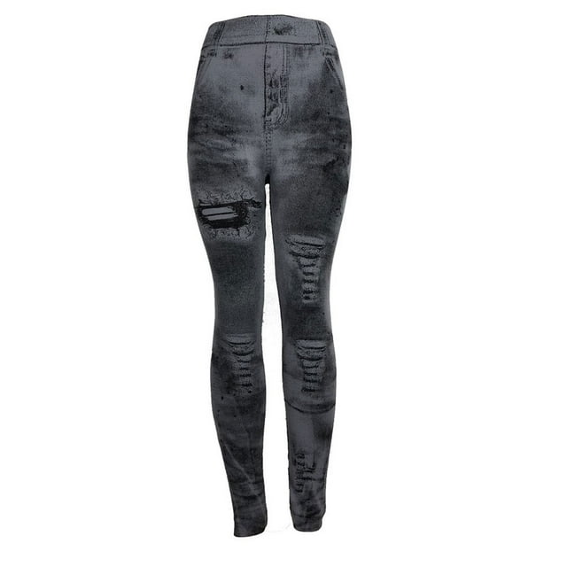 Leggings vaqueros de imitación para mujer, pantalones de cintura alta, mallas ajustadas para Fitness, mallas ajustadas de mezclilla para fiesta, Prendas para la parte inferior del cuerpo Gris Sonducket AP019353-01