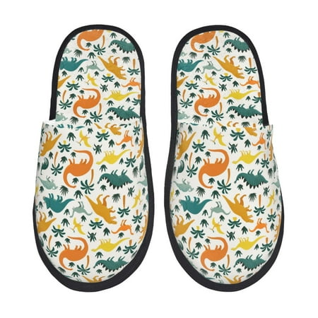 

Fuzoiu Dinosaurs and Tropical Leaves Print Unisex Furry Slippers Plush Indoor Shoes Trendy House Slippers Anti-Skid EVA Sole House Shoes for Home Office and Travel -Large