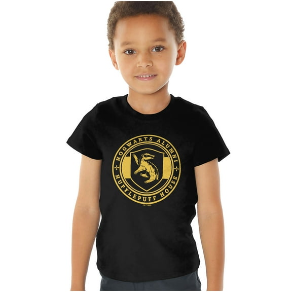 Harry Potter Hufflepuff House Badge Kids T Shirt (4) for Toddler Boys and Girls, Black