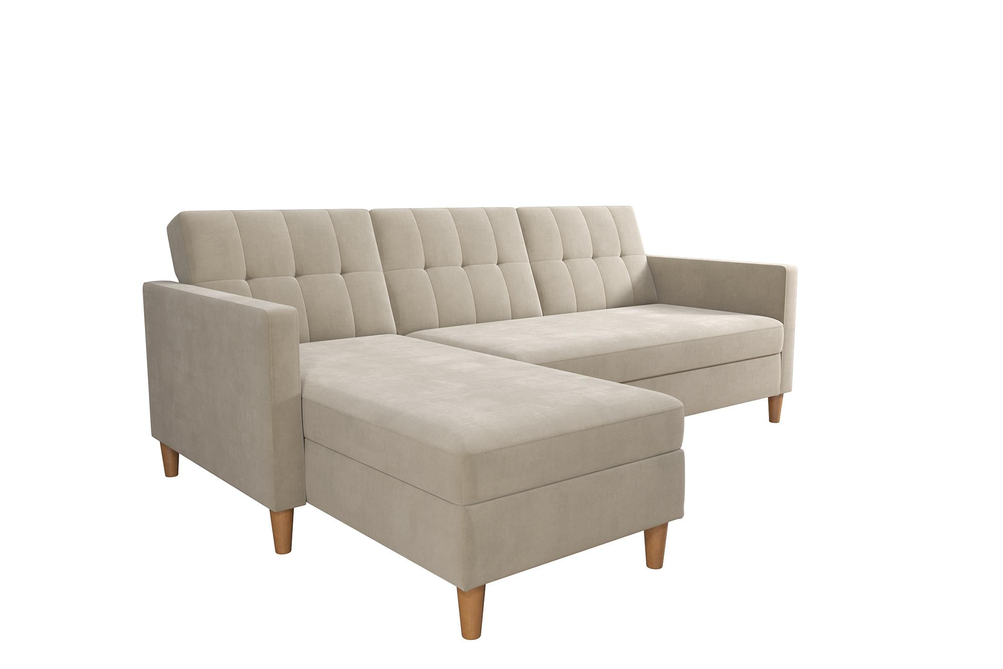 DHP Hartford Storage Reversible Sectional Futon with Chaise, Tan Chenille