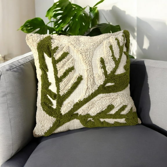 LUSHLYF Olive Bloom Tufted Cushion Cover