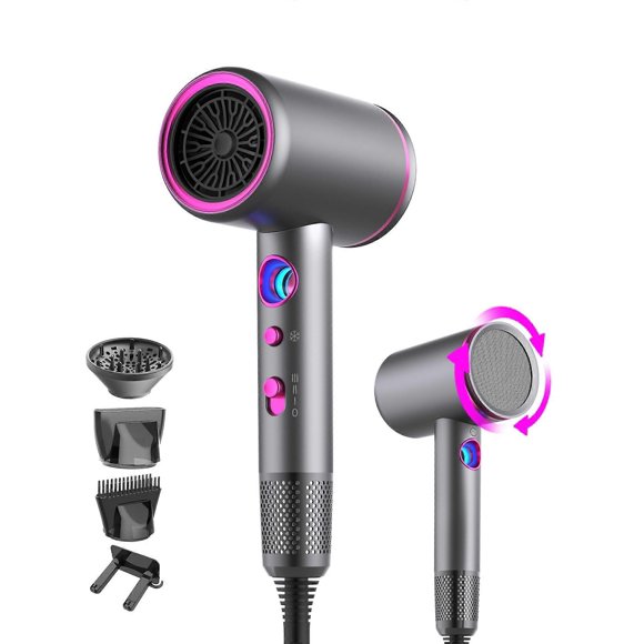 Professional ionic hair dryer, 1875W 110,000 rpm high -speed, fast drying, 2 nozzles 1 diffuser