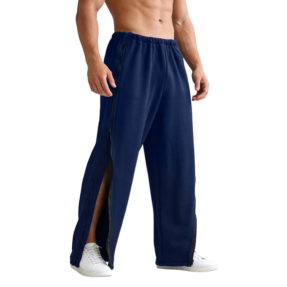 Telankuip Casual Pants for Men After Leg Postoperative Outfit Elastic Waisted Wide Leg Sweatpants 2 Side Zippers Full Open down Soft Cozy Men's Trousers 7-Navy XL