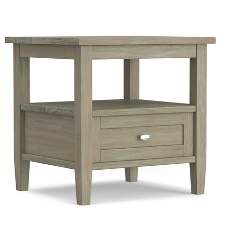 Simpli Home - Warm Shaker SOLID WOOD 20 inch Wide Rectangle Transitional End Side Table in Distressed Grey - Distressed Gray