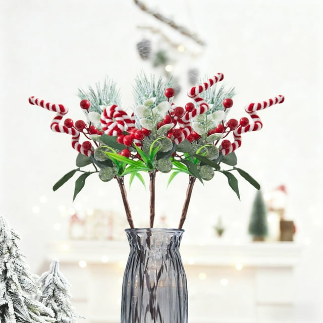 Linnome Christmas Tree Cuttings Artificial Red Berry Branches for Christmas, Festive Tabletop Arrangements and Tree Embellishments