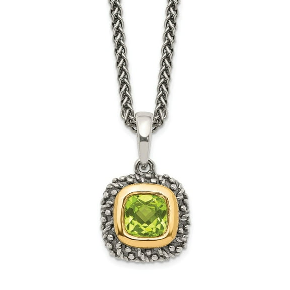 925 Sterling Silver With Real 14kt Peridot Necklace; 18 inch; for Adults and Teens; for Women and Men