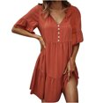 thumbnail image 1 of EQWLJWE Hauts pour Femmes Robe d'Été Col en V Manches Courtes Bouton Dentelle Robe Décontractée Ample, 1 of 7