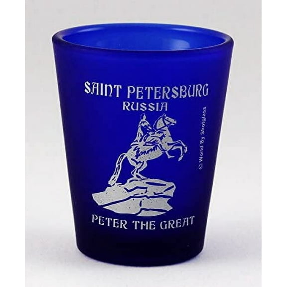 Saint Petersburg (St.Petersburg) Russia Peter The Great Cobalt Blue Frosted Shot Glass