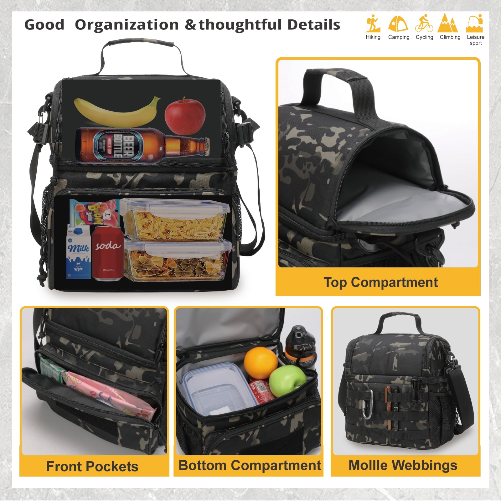 ATRIPACK 2 Compartment Lunch Bag,Leakproof Insulated with Adjustable Shoulder Strap Flag