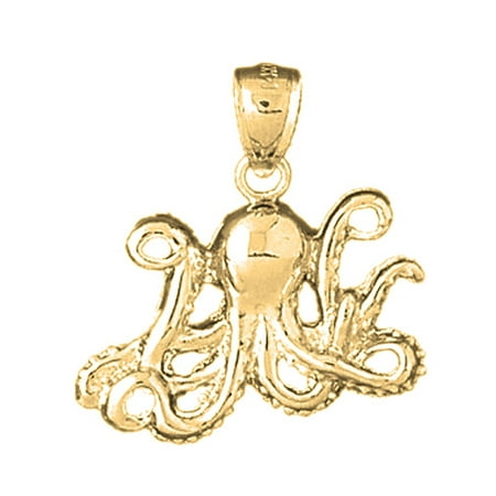 18K Yellow Gold Octopus Pendant - 26 mm