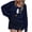 Navy blue, variant on Women Tie Front Bow Puff Long Sleeve Cardigan Fall Loose Ribbed Knit Sweater Tops