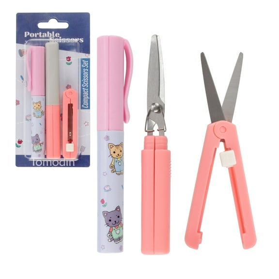 JubileeYarn Mini Pen Portable Travel Scissors - Garden Kitty Pen, Pink Pen, Pink Push
