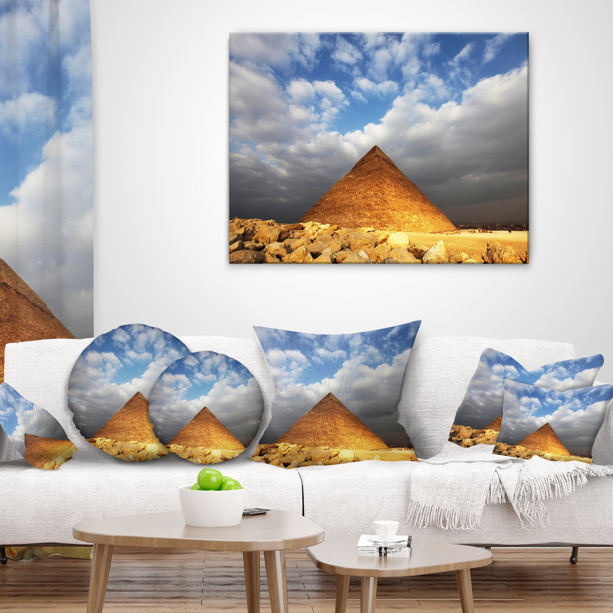 Designart Egyptian Pyramid under Bright Sky - African Landscape Printed Throw Pillow - 18x18