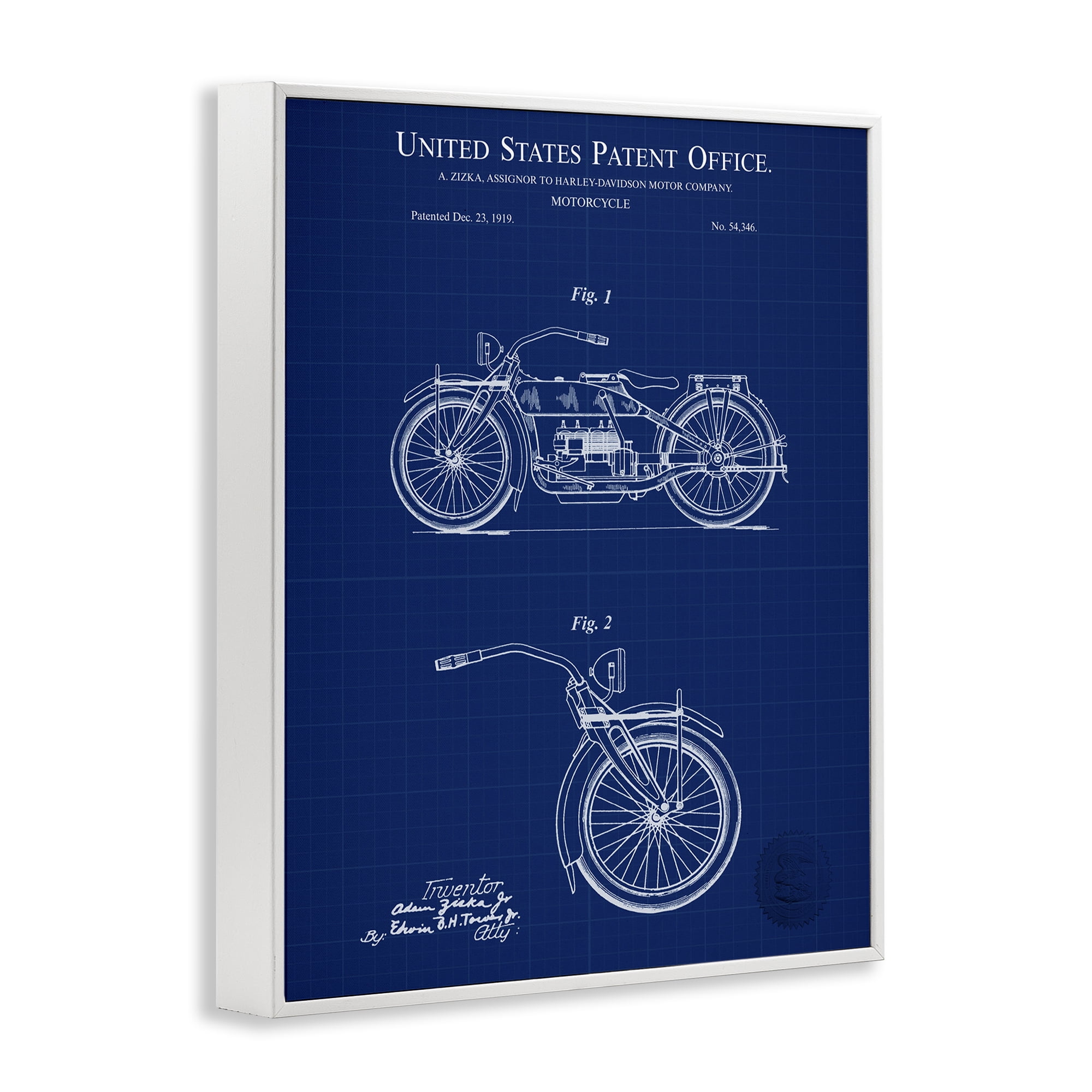 Stupell Industries Detailed Motorcycle Blueprint Transportation Painting White Framed Art Print Wall Art, 24 x 30