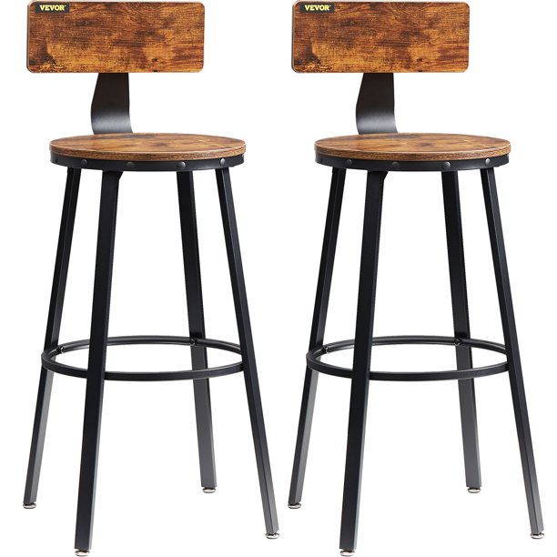 VEVOR Rustic Bar Stools Counter Height Round Bar Chairs with Backrest