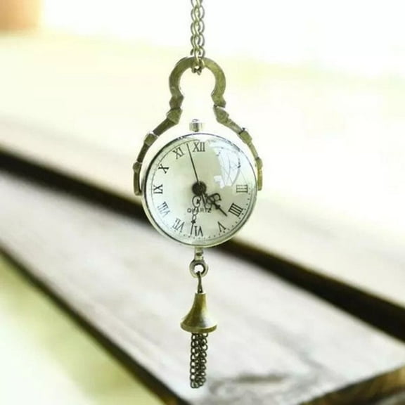 Mini Crystal Ball Pocket Watch Quartz Pendant Clock with Bells and Tassel Retro Timepiece for Women Girls Gift