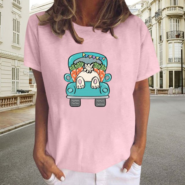Pntutb Mujer Impreso Casual Suelto Cuello Redondo Pascua Verano Manga Corta Camiseta tops Pntutb Pntutb-338