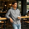 thumbnail image 4 of FGVCTG Mens Plaid Shirts Casual Classic Long Sleeve Collar Button Down Shirts Daily Outdoor Casual Shirt Black L, 4 of 7