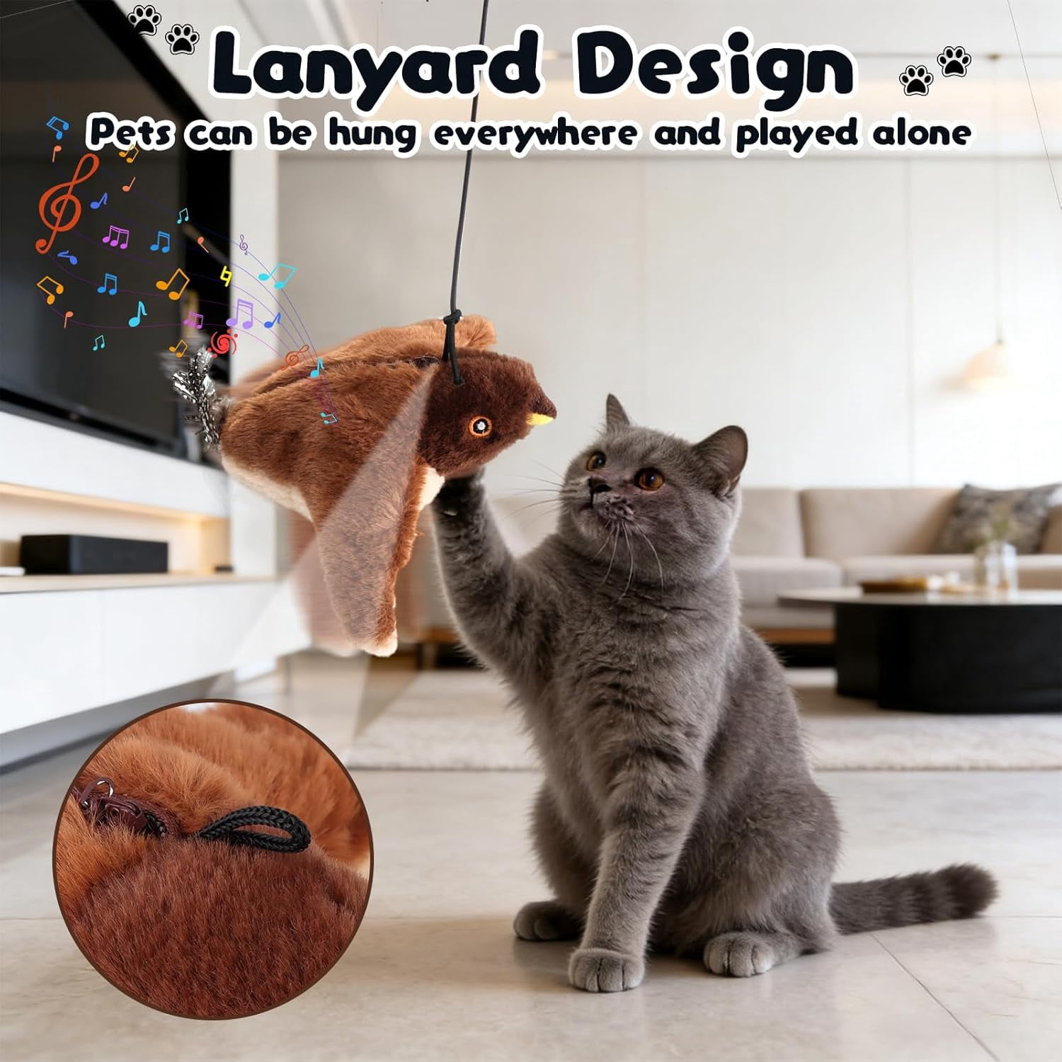 2026 New Interactive Chirping Bird Cat Toy, Flying Bird Cat Toy Stimulating Play for Bored Indoor Kittens Cats