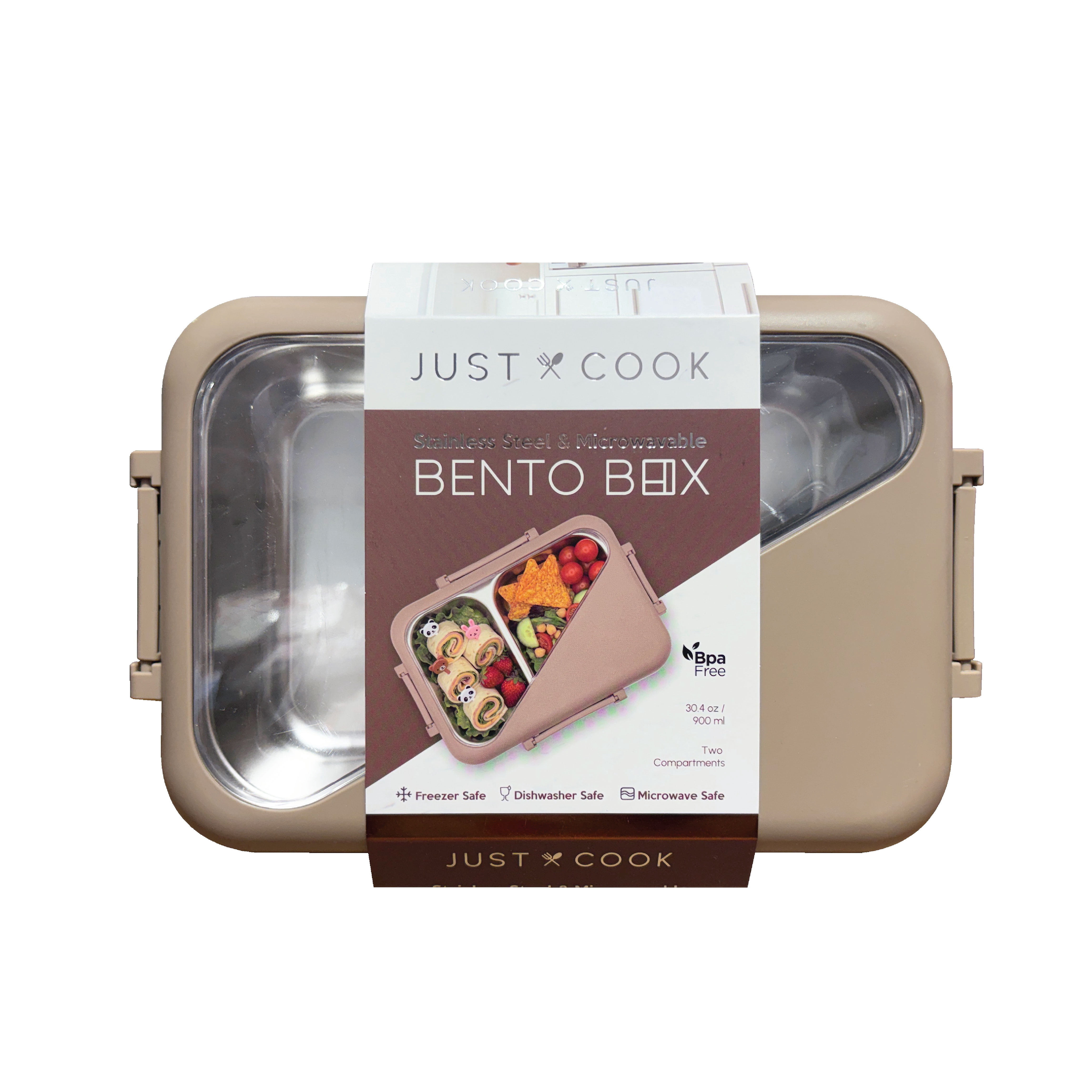 Just Cook 2 Section Microwave Safe Stainless Steel Bento Box 900 ml (Mocha Mousse)