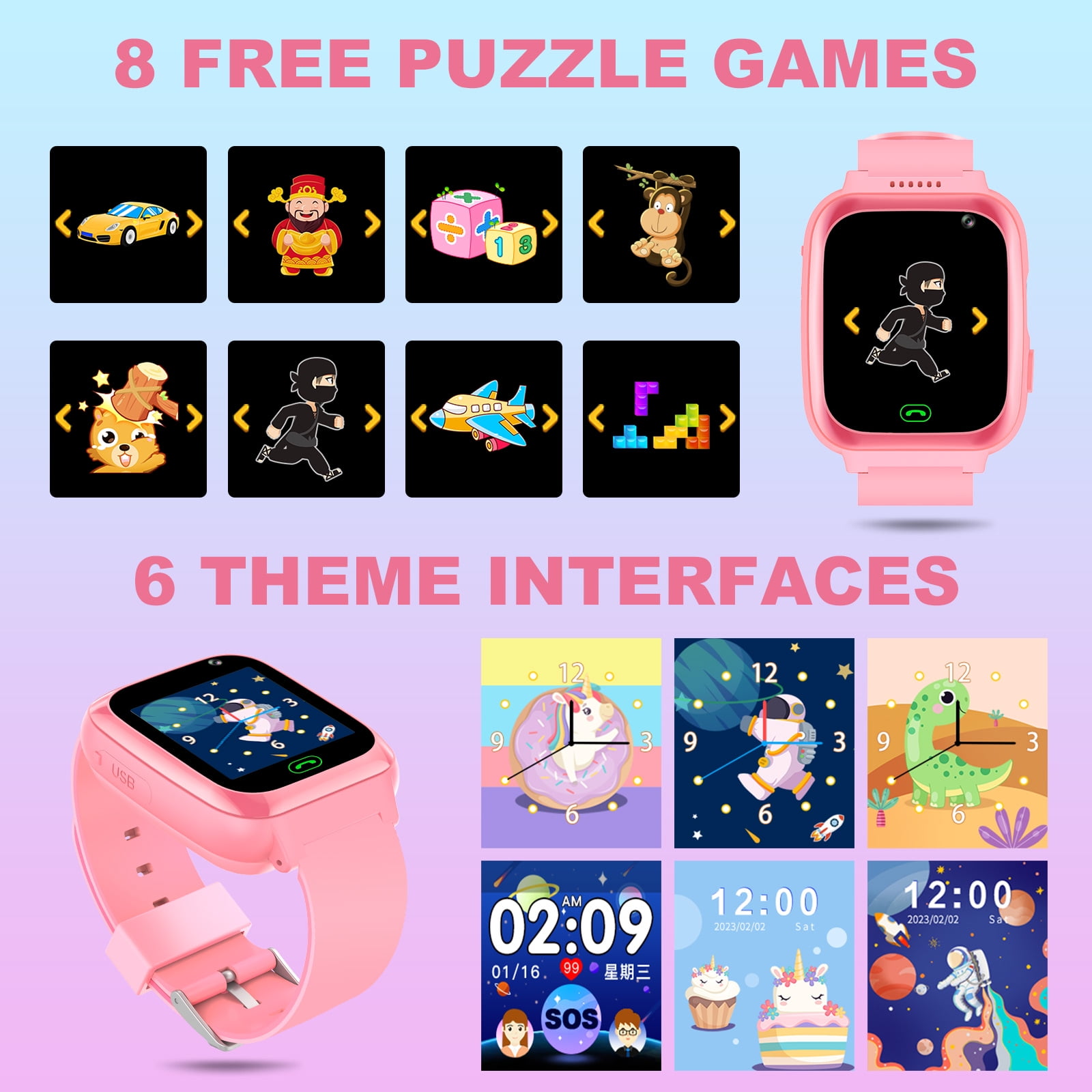 TOPCHANCES Kids Smart Watch for Boys Girls, Touch Screen Smartwatch with Call, 8 Games, Camera, Video, Calculator, Music Player (Pink)