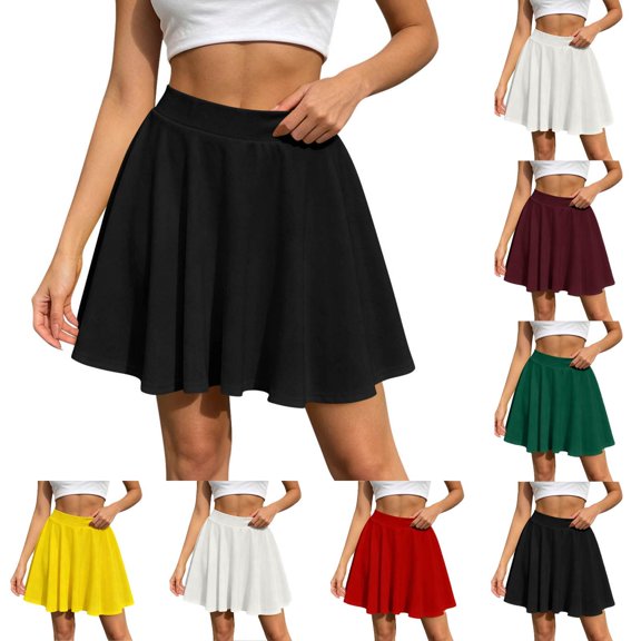Tqcoqu Women's Skirt Basic Mini Skater Skirt 2026 Summer Skirts Stretchable High Waist A-Line Party Club Skirts