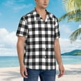 thumbnail image 2 of Cauagu Black White Plaid Print Hawaiian Shirt for Men,Casual Short Sleeve Button Down Shirts Summer Beach Men's Regular-Fit Short-Sleeve Print Shirt -X-Large, 2 of 6