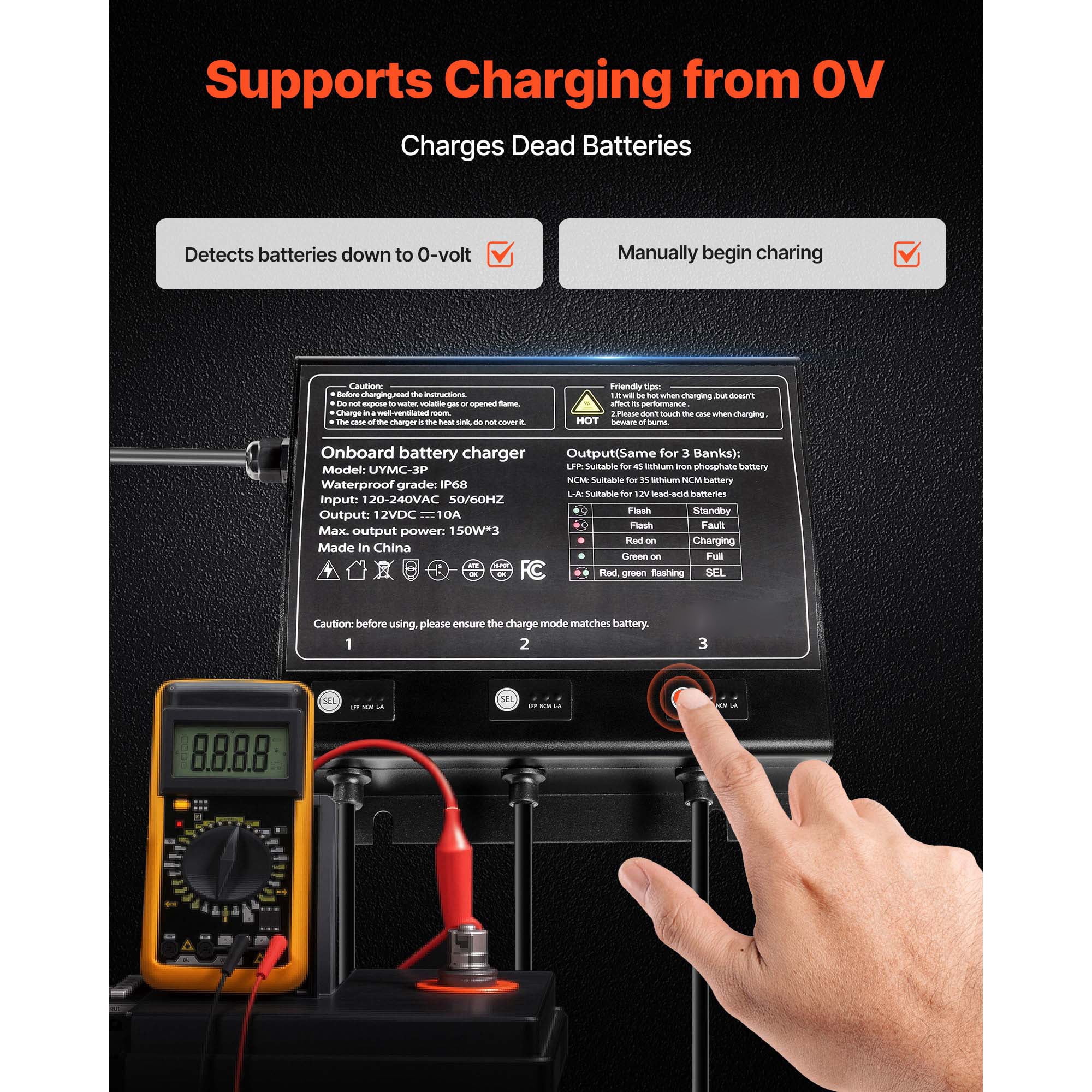 KFFKFF Marine Battery Charger, 3-Bank, 10A 12V Onboard Charger, IP68 Waterproof Smart Battery Charger, Compatible with Lithium-Ion (LiFePO4), NCM, Lead-Acid Batteries for Boats, Yachts, RVs