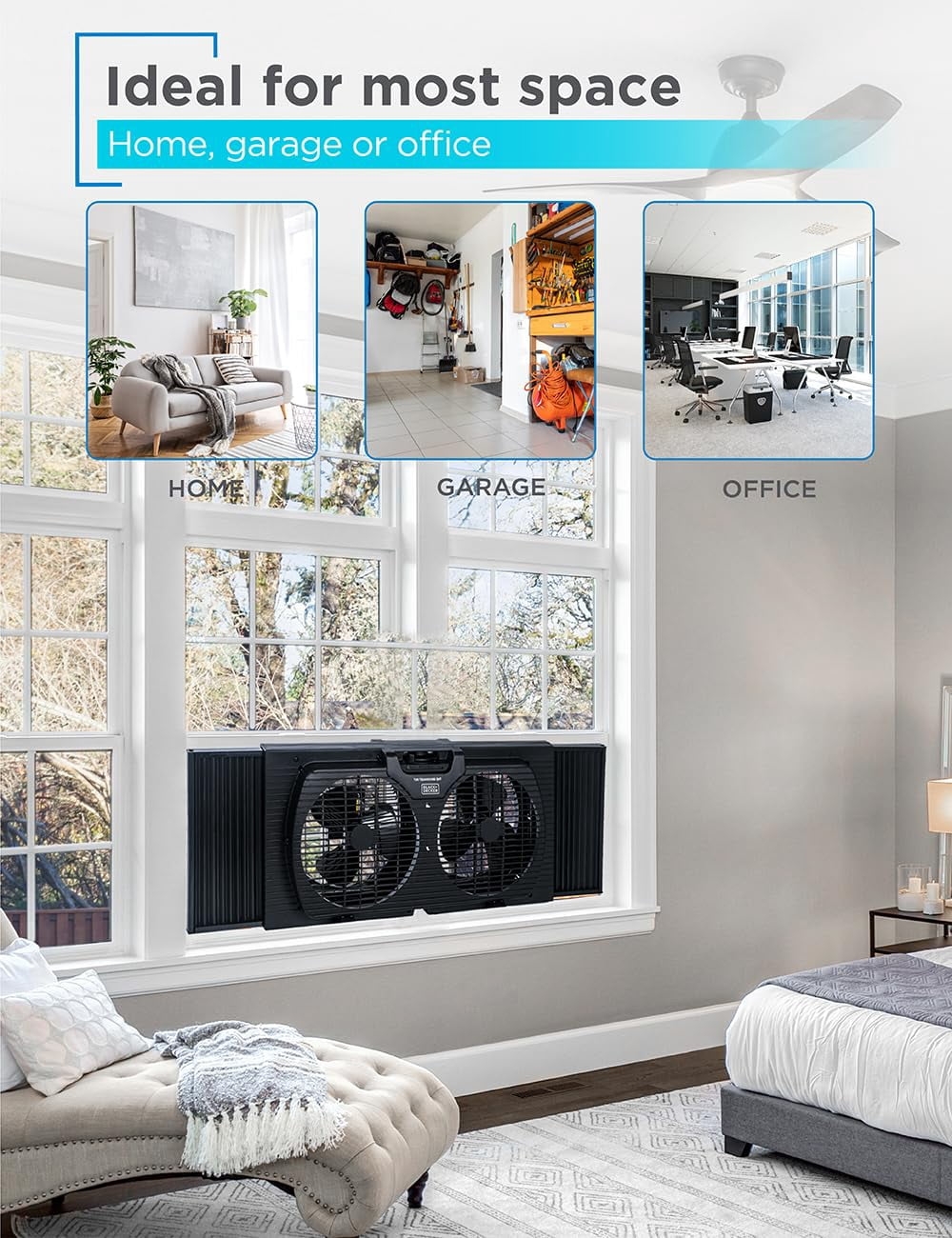 BLACK+DECKER 9" Dual Window Fan for Window Screen with 2 Speed Settings, Twin Window Fan with Mechanical Controls and Removable Legs, Horizontal Cooling Fan for Window