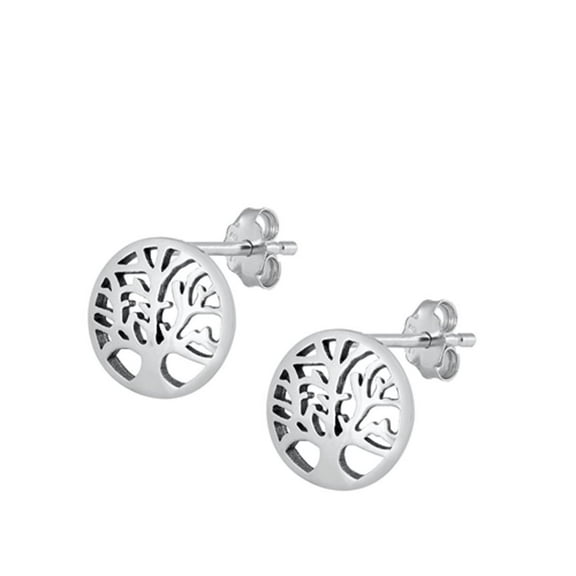 Sterling Silver Tree of Life High Polished Earrings 925 New Jewelry Female Unisex