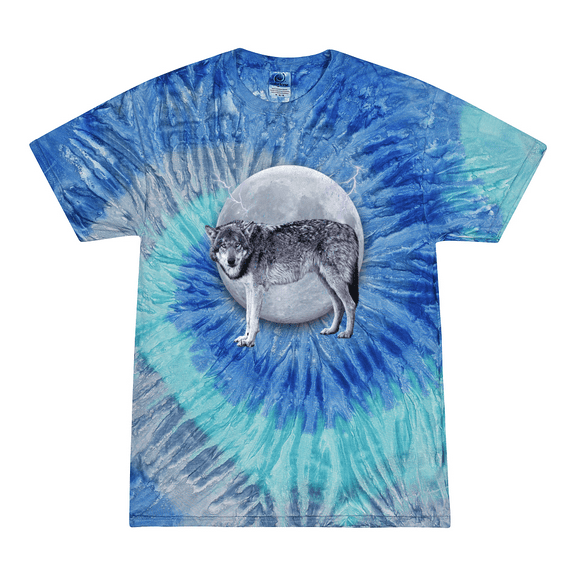 Wild Bobby, Full Moon Dire Snow Wolf Animal Lover Tie-Dye T-Shirt