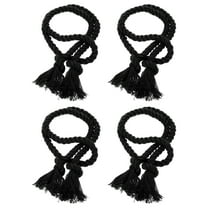 4Pcs Rope Curtain Tiebacks, 30" Polyester Tassel Curtain Holdback, Black