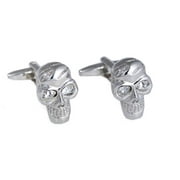 International  Rhodium Plated Scull Design Cufflink with Crystal Accents - Silver