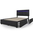 thumbnail image 4 of Estructura de cama con iluminación LED y 2 cajones, cama individual cama tapizada 90x200cm, cabecero regulable en altura, somier de listones de madera, negro (sin colchón) esquí esquí Gafas de esquí, 4 of 5